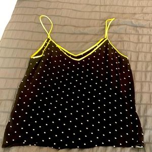 Topshop black and white polka dot cami with neon yellow straps